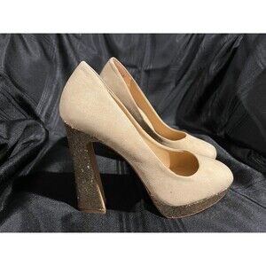 Elle Tan Pumps with Gold Glitter Heels